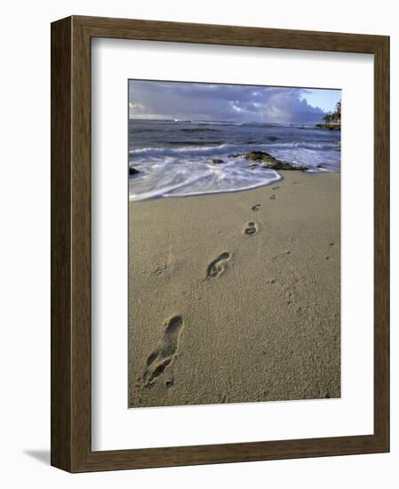 Footprints in the Sand, Turtle Bay Resort Beach, Northshore, Oahu, Hawaii, USA-Darrell Gulin-Framed Photographic Print