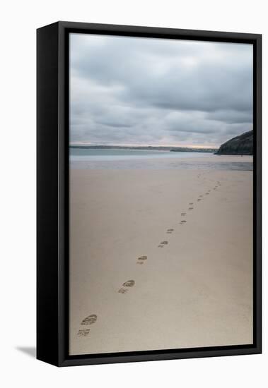 Footsteps in the Sand, Carbis Bay Beach, St. Ives, Cornwall, England, United Kingdom, Europe-Mark Doherty-Framed Stretched Canvas