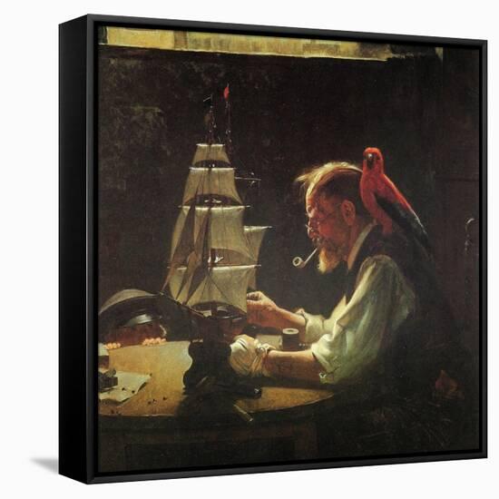 For a Good Boy (or Sea Captain Building Ship Model)-Norman Rockwell-Framed Stretched Canvas