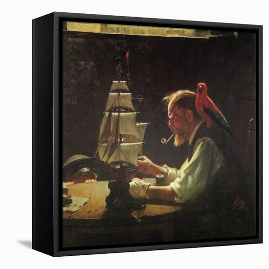 For a Good Boy (or Sea Captain Building Ship Model)-Norman Rockwell-Framed Stretched Canvas