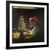 For a Good Boy (or Sea Captain Building Ship Model)-Norman Rockwell-Framed Giclee Print