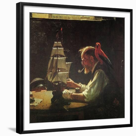 For a Good Boy (or Sea Captain Building Ship Model)-Norman Rockwell-Framed Giclee Print