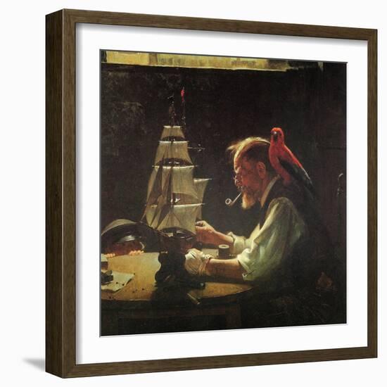 For a Good Boy (or Sea Captain Building Ship Model)-Norman Rockwell-Framed Giclee Print