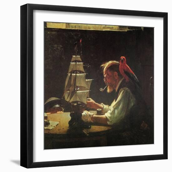 For a Good Boy (or Sea Captain Building Ship Model)-Norman Rockwell-Framed Giclee Print