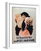 For Beautiful Hair Use Ayer's Hair Vigor' (Colour Litho)-American-Framed Giclee Print