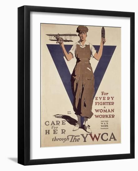 For Every Fighter a Woman Worker, 1st World War Ywca Propaganda Poster-Adolph Treidler-Framed Giclee Print