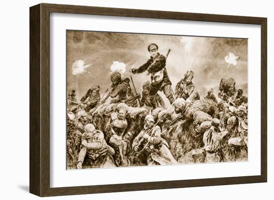 For the Glory of Raj: Indian Troops Charging the German Trenches at Neuve Chapelle-null-Framed Giclee Print