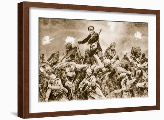 For the Glory of Raj: Indian Troops Charging the German Trenches at Neuve Chapelle-null-Framed Giclee Print
