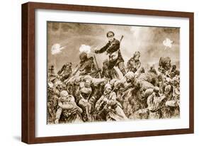 For the Glory of Raj: Indian Troops Charging the German Trenches at Neuve Chapelle-null-Framed Giclee Print