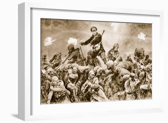 For the Glory of Raj: Indian Troops Charging the German Trenches at Neuve Chapelle-null-Framed Giclee Print