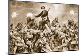 For the Glory of Raj: Indian Troops Charging the German Trenches at Neuve Chapelle-null-Mounted Giclee Print