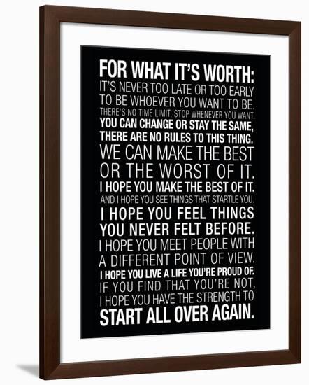 For What It's Worth Quote (Black) Motivational Poster-null-Framed Art Print