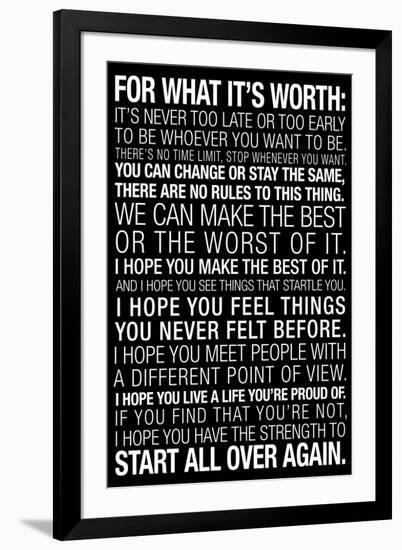 For What It's Worth Quote (Black) Motivational-null-Framed Art Print