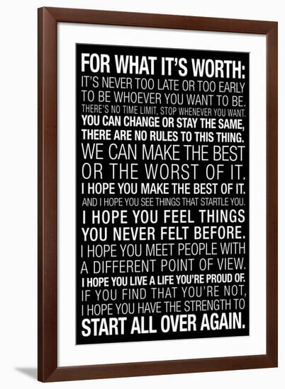 For What It's Worth Quote (Black) Motivational-null-Framed Art Print