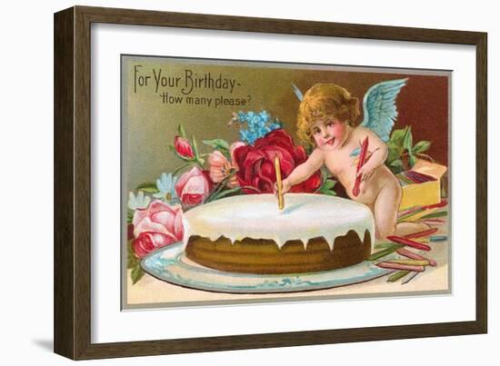 For Your Birthday, Cherub with Cake-null-Framed Art Print