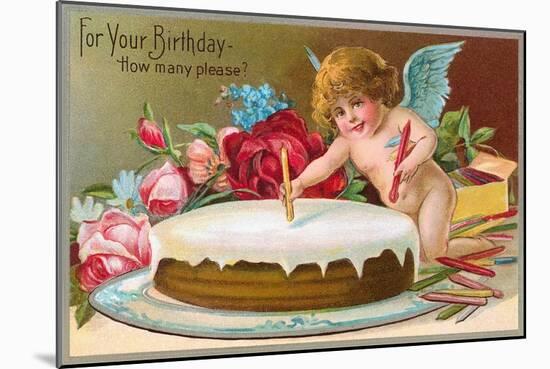 For Your Birthday, Cherub with Cake-null-Mounted Art Print