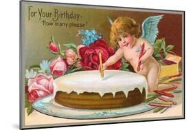 For Your Birthday, Cherub with Cake-null-Mounted Art Print