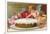 For Your Birthday, Cherub with Cake-null-Framed Art Print