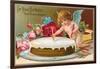 For Your Birthday, Cherub with Cake-null-Framed Art Print