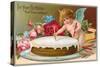 For Your Birthday, Cherub with Cake-null-Stretched Canvas