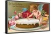 For Your Birthday, Cherub with Cake-null-Framed Stretched Canvas