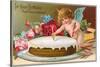 For Your Birthday, Cherub with Cake-null-Stretched Canvas