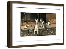 Forager the Puppy Joins the Other Animals by the Fire-Cecil Aldin-Framed Giclee Print