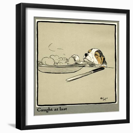 Forager the Puppy Sniffs at the Irish Stew-Cecil Aldin-Framed Photographic Print