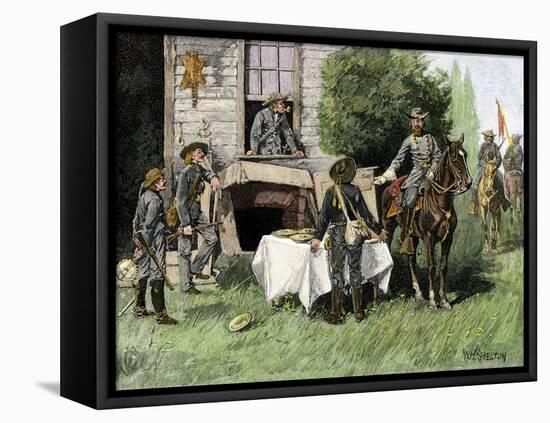 Foraging Confederate Soldiers Taking Homemade Pies from a Farmhouse during Morgan's Raid, c.1863-null-Framed Stretched Canvas