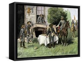Foraging Confederate Soldiers Taking Homemade Pies from a Farmhouse during Morgan's Raid, c.1863-null-Framed Stretched Canvas