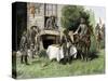 Foraging Confederate Soldiers Taking Homemade Pies from a Farmhouse during Morgan's Raid, c.1863-null-Stretched Canvas