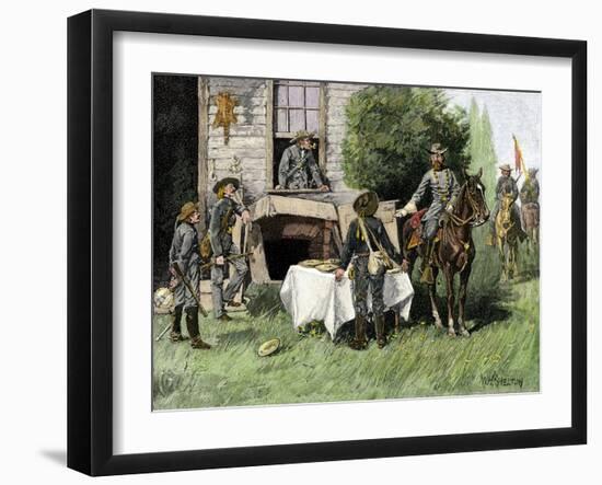 Foraging Confederate Soldiers Taking Homemade Pies from a Farmhouse during Morgan's Raid, c.1863-null-Framed Giclee Print