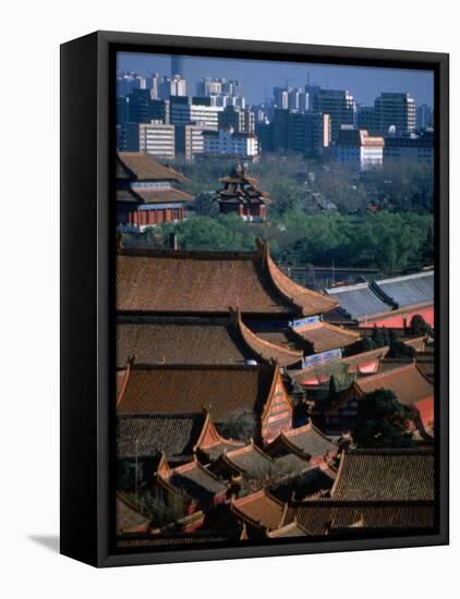 Forbidden City and Modern Buildings in Distance, Beijing, China-Martin Moos-Framed Stretched Canvas
