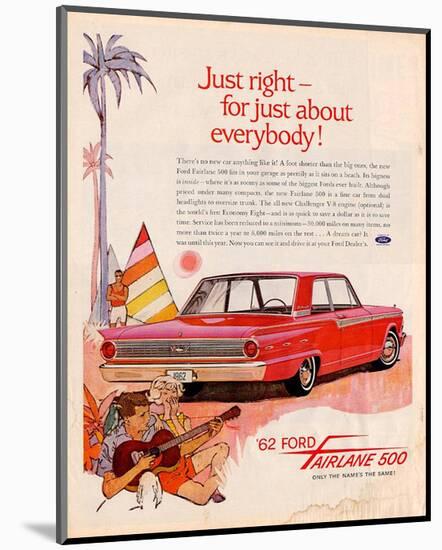 Ford 1962 Fairlane 500 - Beach-null-Mounted Art Print