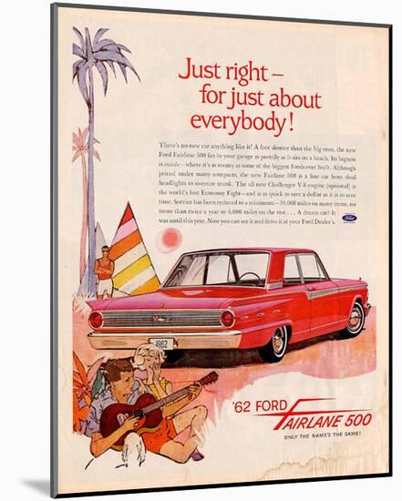 Ford 1962 Fairlane 500 - Beach-null-Mounted Art Print