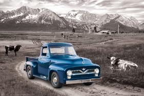 Ford- Classic 1954 Blue F-100-null-Lamina Framed Poster