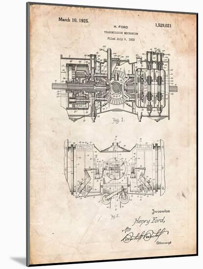 Ford Railcar Transmission Gearing 1925 Patent Print-Cole Borders-Mounted Art Print