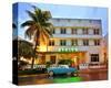 Ford Thunderbird Classic Car in front of the Avalon Hotel, Ocean Drive-null-Stretched Canvas