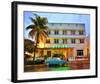 Ford Thunderbird Classic Car in front of the Avalon Hotel, Ocean Drive-null-Framed Art Print