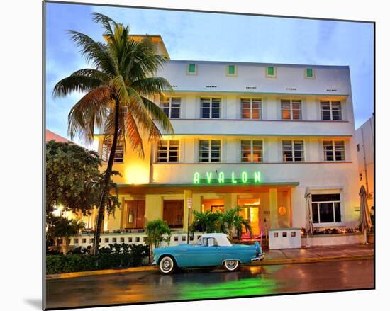 Ford Thunderbird Classic Car in front of the Avalon Hotel, Ocean Drive-null-Mounted Art Print