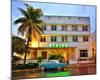 Ford Thunderbird Classic Car in front of the Avalon Hotel, Ocean Drive-null-Mounted Art Print