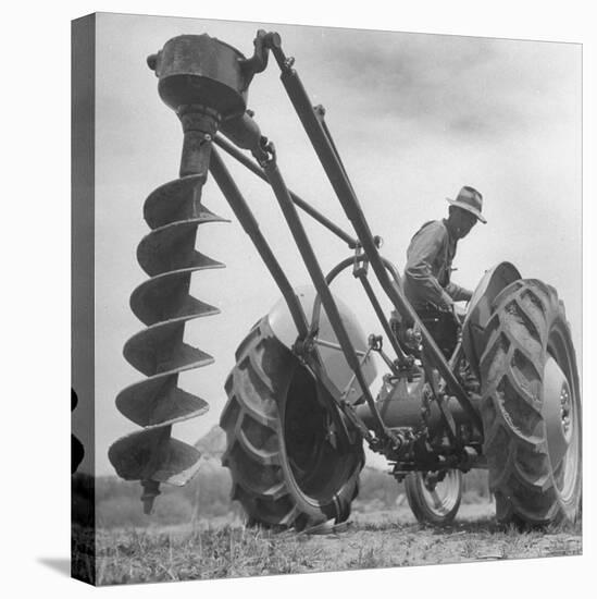 Ford Tractor with Posthole Digger Attachment-Loomis Dean-Stretched Canvas