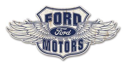 Ford Motors Tin Metal Sign Motor Co - Winged Wheel Logo Trucks Dealer 