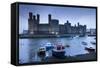 Foreboding Evening Skies Above the Immense Caernarfon Castle, Caernarfon, Gwynedd-Adam Burton-Framed Stretched Canvas