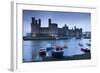 Foreboding Evening Skies Above the Immense Caernarfon Castle, Caernarfon, Gwynedd-Adam Burton-Framed Photographic Print