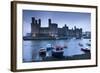 Foreboding Evening Skies Above the Immense Caernarfon Castle, Caernarfon, Gwynedd-Adam Burton-Framed Photographic Print