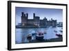 Foreboding Evening Skies Above the Immense Caernarfon Castle, Caernarfon, Gwynedd-Adam Burton-Framed Photographic Print