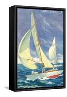 Foredeck Man in Sailing Race, San Diego, California-null-Framed Stretched Canvas