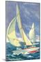 Foredeck Man in Sailing Race, San Diego, California-null-Mounted Art Print