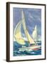 Foredeck Man in Sailing Race, San Diego, California-null-Framed Art Print